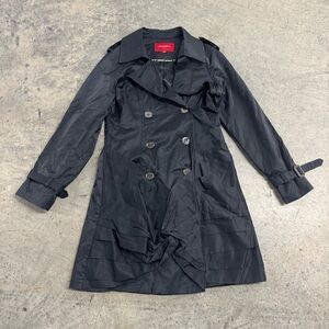 Burberry Women’s Black Ruched Trench Coat Jacket Size S Designer Luxury Classic